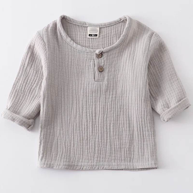 9m-6y Baby Boys Clothes Summer Thin Casual Shirts Children's Wear Tops Long Sleeved Solid Color Leisure O-neck Pullover Blouse