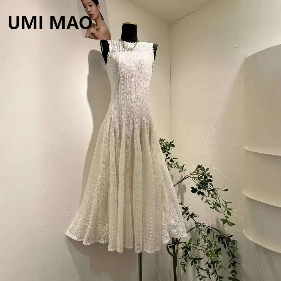 UMI MAO Summer New Dress Femme With Niche Design French Hollow Lace Slim Fit Sleeveless Large Swing Dress For Women Y2K 1