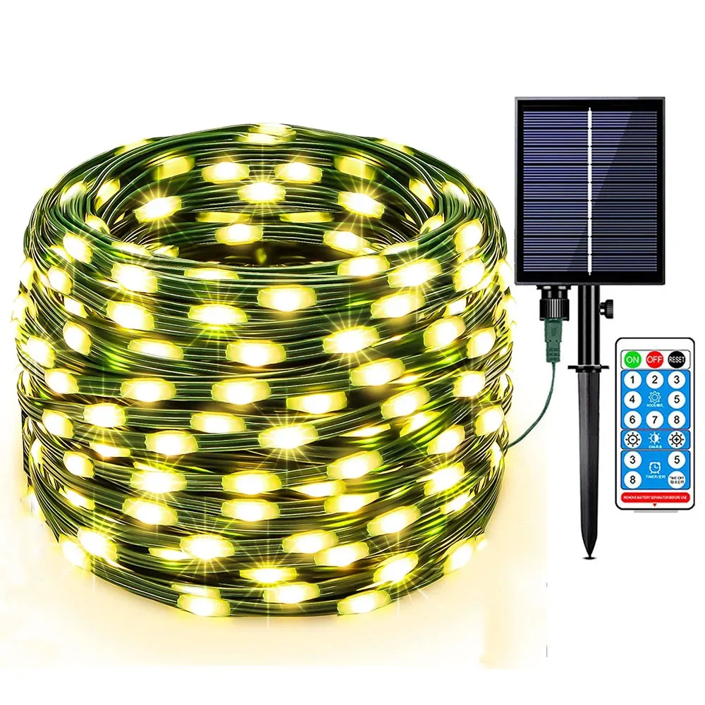 

20/50/100M Solar Powered Rope String Light With Remote Outdoor Waterproof PVC Tube Fairy Light for Garden Patio Fence Decor