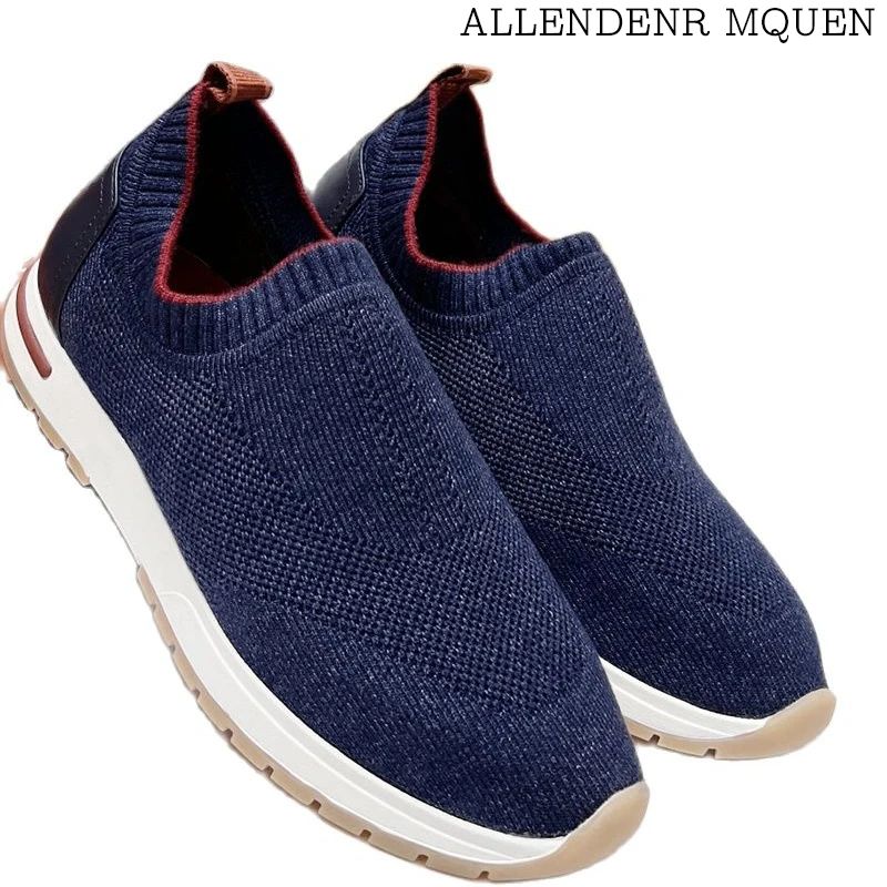 

2022new men's solid color cashmere knitted single shoes one pedal sports running breathable knitted socks shoes women