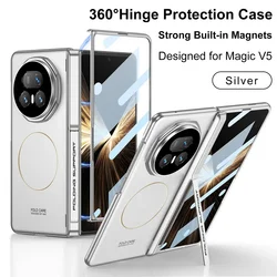 Magnetic Hinge Protective Case with Full Body Glass Screen Protector for Case add Clear Glass (Silver)