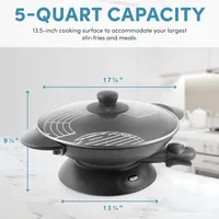 Electric Wok with Tempered Glass Lid Easy Clean Nonstick,Cooking Chopsticks,Tempura and Steaming Racks,Professional Model,Black 2