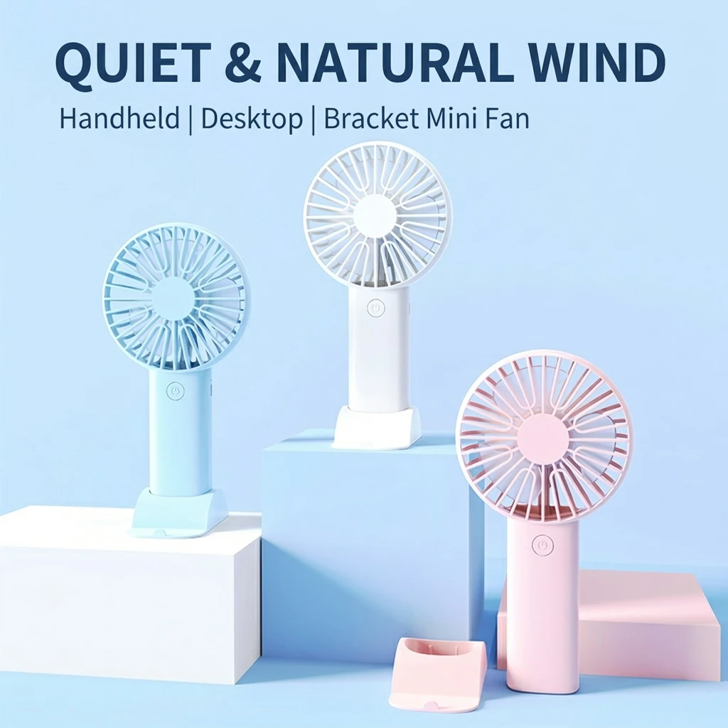 Compact Portable Fan with Stand - USB Rechargeable, Quiet 3-Speed Personal Cooling Solution for Office, Travel, and Outdoor Use