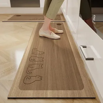 Tappetino da cucina Tappeto in vinile antiscivolo impermeabile Tappeto in pelle da cucina in PVC Tappeti con venature del legno dei cartoni animati Alfombras De Cocina  1