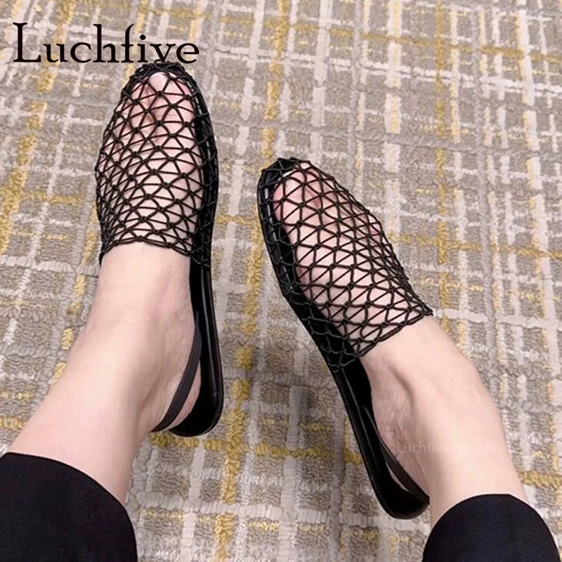 

2023 New Personalized Hollow Out Flats Summer Sandals For Women Slip On Round Toe Daily Shoes Brand Casual Black Ladies Shoes