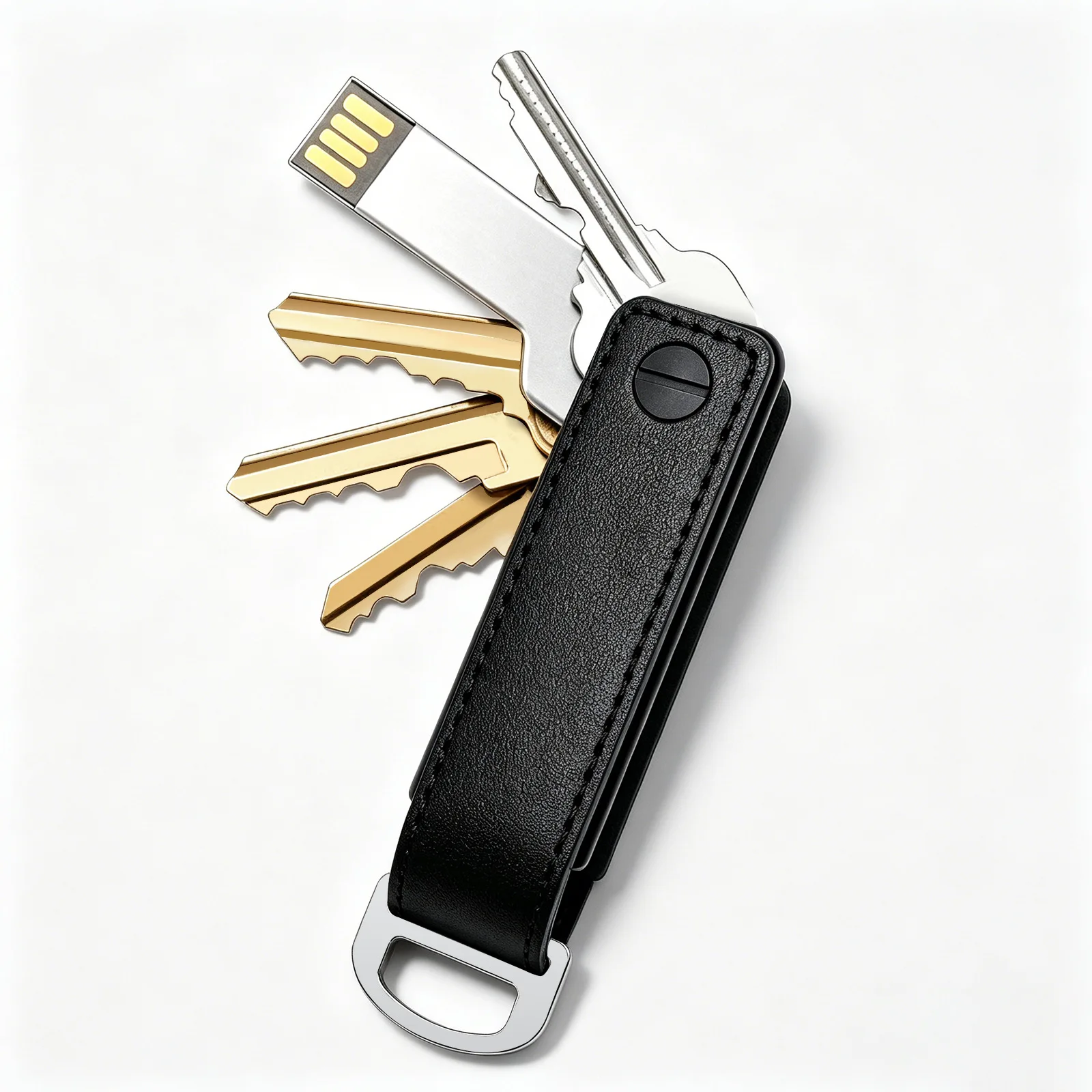 All-in-One Compact Aluminum Outdoor Keychain and Leather Organizer
