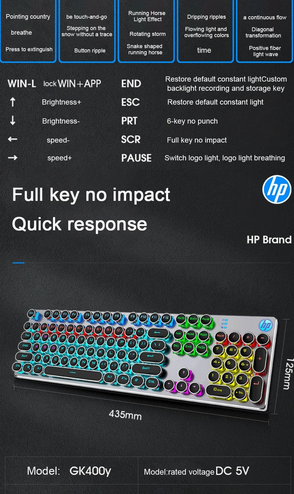 HP GK400Y Mechanical Keyboard Punk Game Keyboard 104 Key