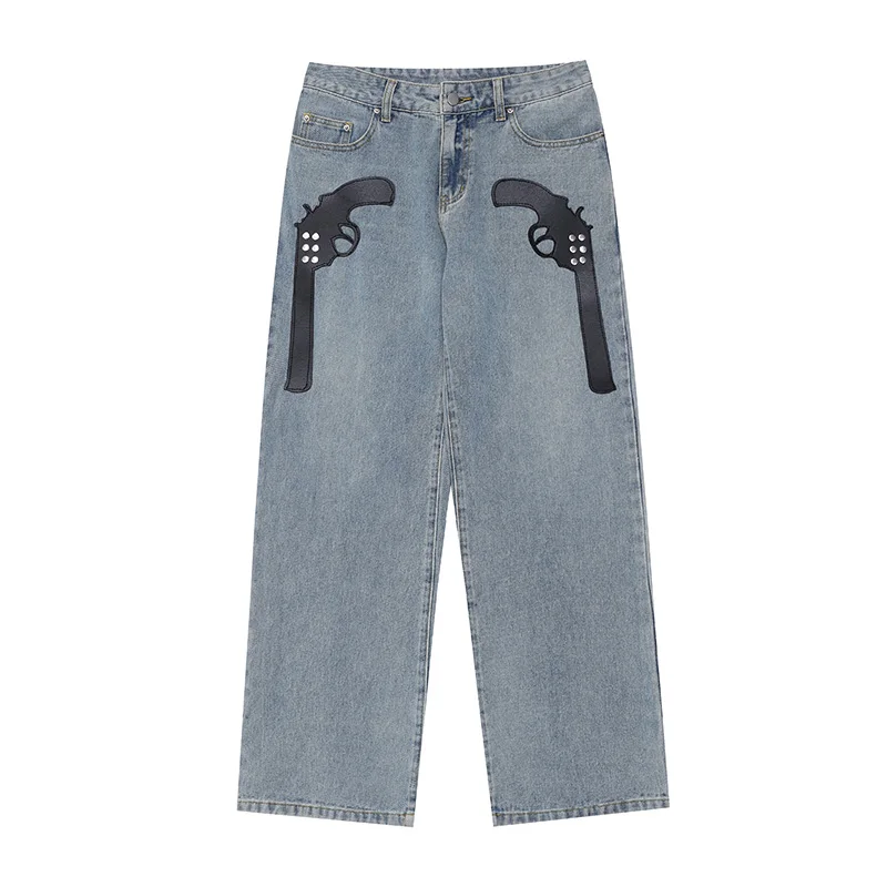 Men and Women Ripped Straight Washed Casual Jeans Oversized Loose Pants