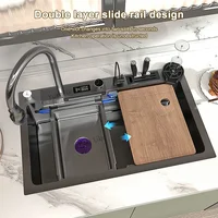 304 Stainless Steel Kitchen Waterfall Sink Digital Display Large Single Sink Dish Basin Sink With Multifunction Touch Waterfall 2