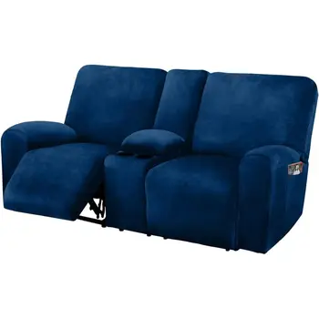 8Piece Velvet Stretch Loveseat Reclining Sofa Covers, 2 seat Loveseat Recline 1