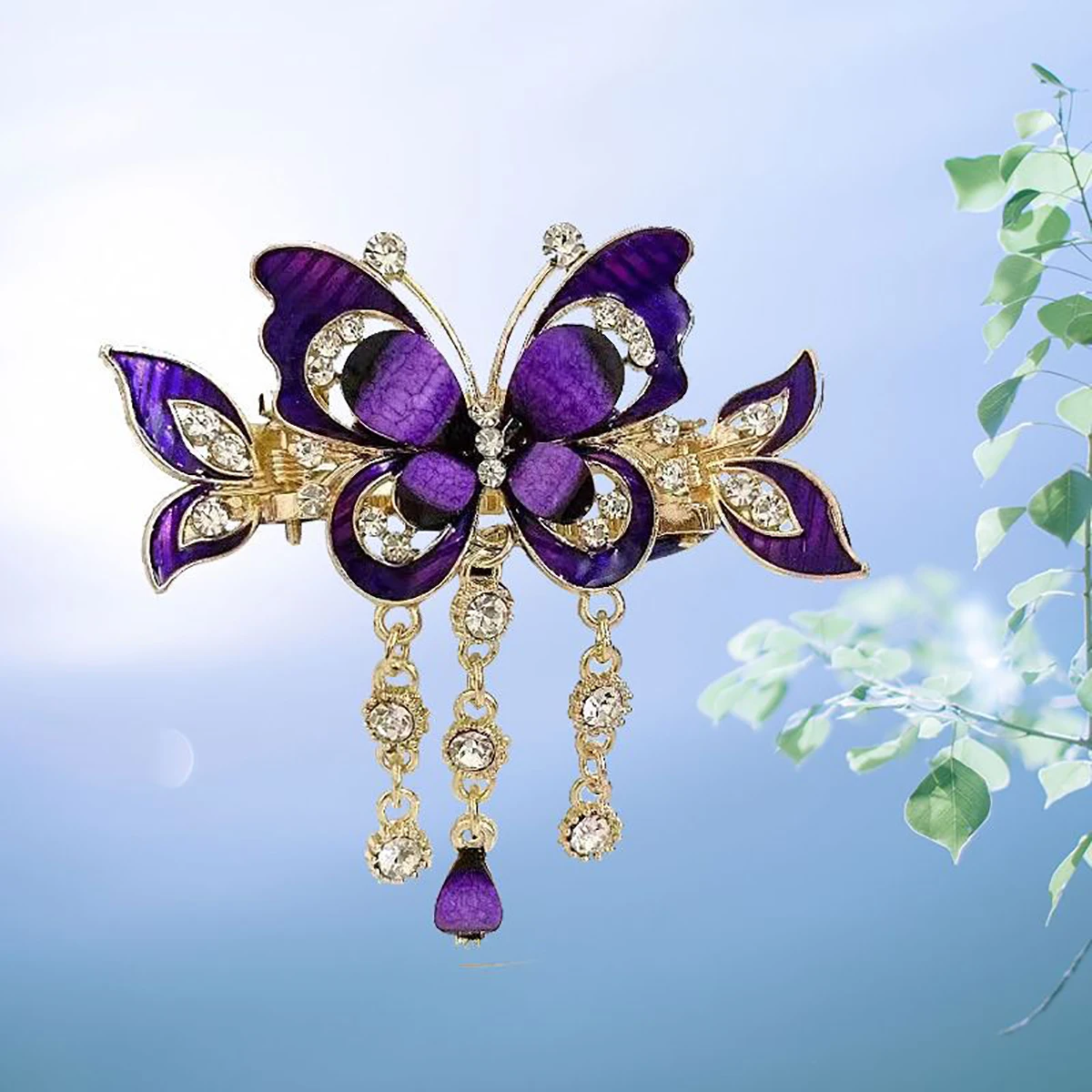 Fashion Elegant Zircon Butterfly Tassel Hairpin Accessories For Women Retro Ethnic Style Small Crab Clip Headwear Jewelry Gift hair accessory,hair clip,hair headdress,jewelry accessories