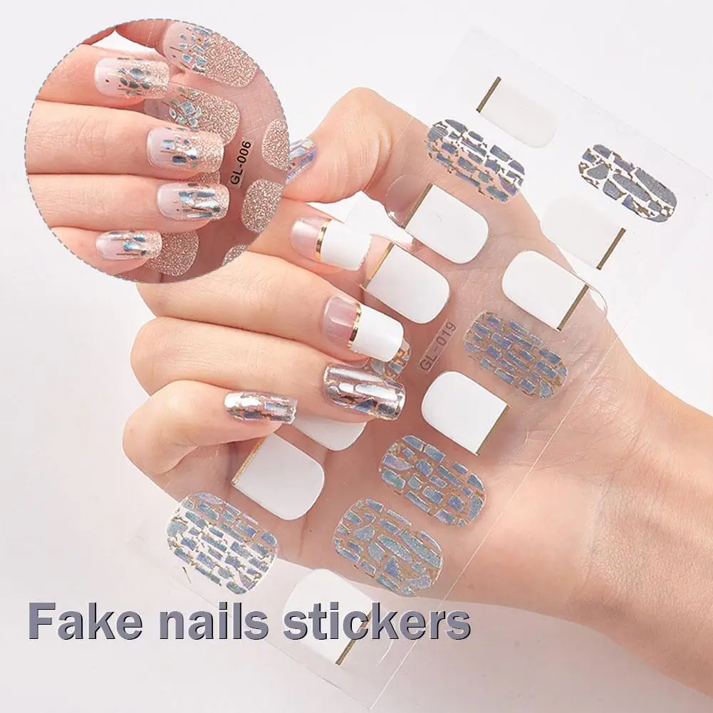 

Golden Marble Gel Nail Strips Patch Sliders Flowers Cover Full Adhesive Nail Gel Gradient Cured Lamp Color Stcikers UV Mani N3N9
