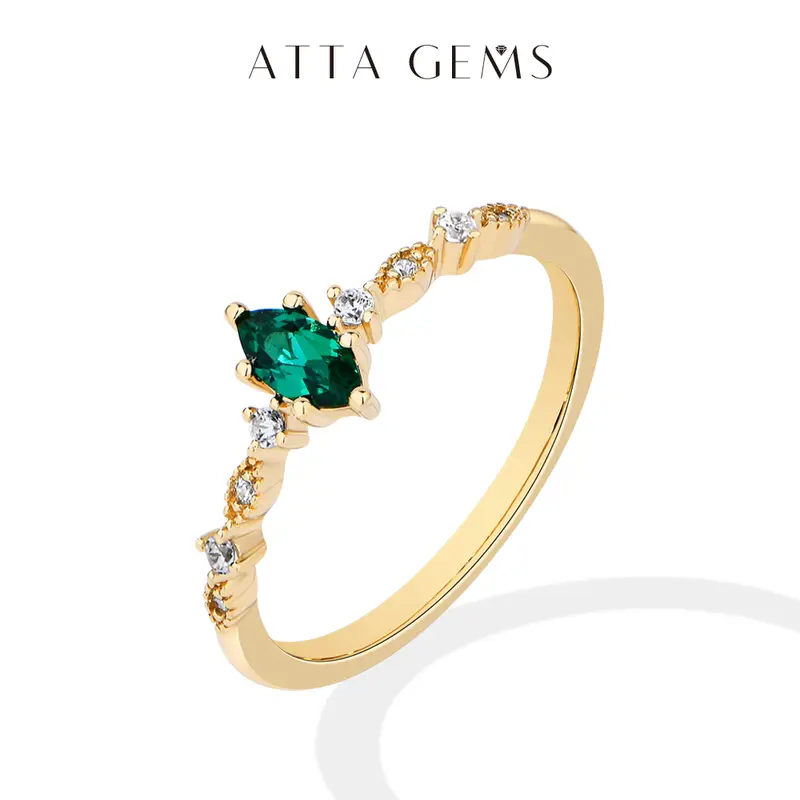 ATTAGEMS S925 Silver Stackable Zircon Ring Inlaid With 3*6mm Marquise Cut Lab Zambian Emerald ForWomen Daily Wear Trendy Jewelry - Image 7