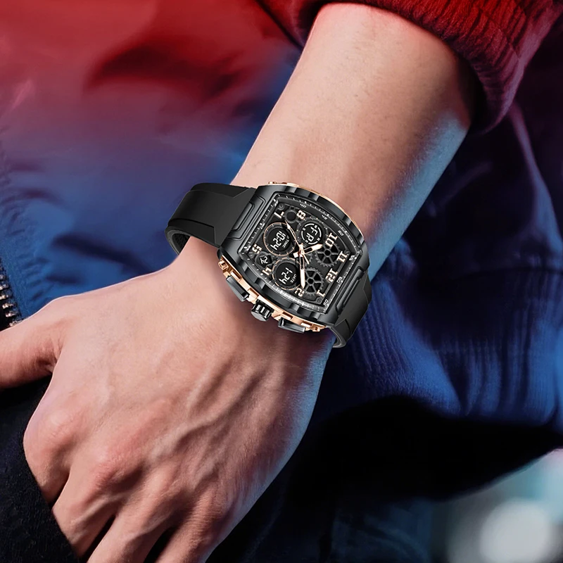 FOXBOX Digital Watch Men Top Brand Luxury LED Backlight Dual Time Waterproof Watch Men Outdoor Sports Men's Quartz Wristwatch