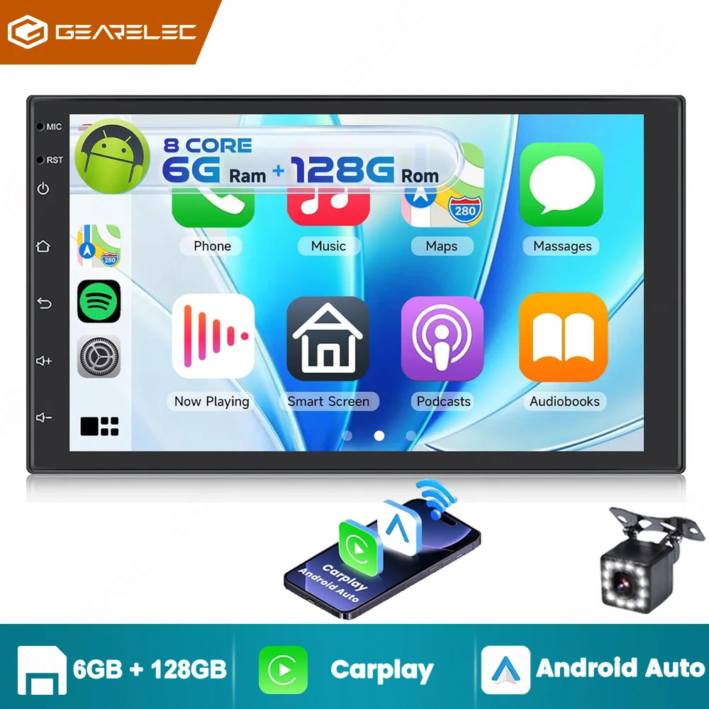 Radio para coche Android 13, reproductor de vídeo multimedia para coche 2 Din Carplay Android Auto, estéreo universal para coche de 7 pulgadas con Wi-Fi y navegación GPS, radio para coche 1