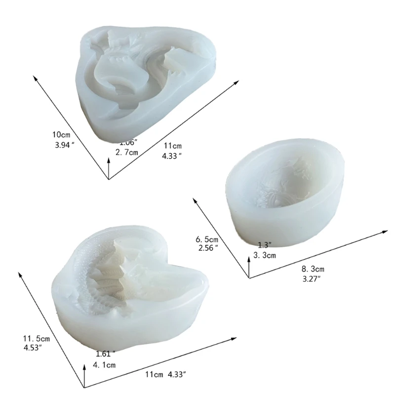 Y4QE 3 Pcs Easter Dinosaurs Epoxy Resin Mold Plaster Clay Soap Casting Silicone Mould