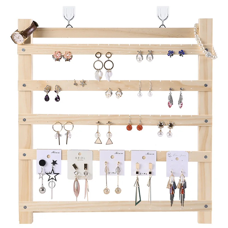 Jewelry Organizer With Shelf, Wood Earring Holder, Wall Mounted