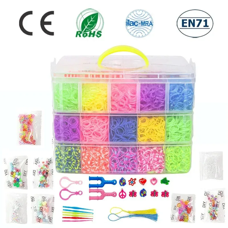 Loom Band Kit 15000 Rainbow Luminous Rubber Bands for Children's Puzzle DIY Hand Woven Bracelet