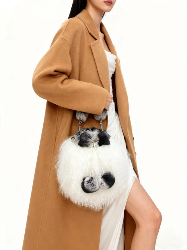 2025 New Beach wool Fur Drawstring Bucket Bag Women's Plush Shoulder Bags Y2k Hot Girls Fashion Female Furry Purse Tote Handbags