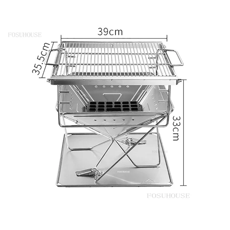 Outdoor Fire Pits Camping Picnic Firewood Charcoal Stove Stainless Steel Folding Barbecue Stove Brazier Table Cooking Table Z