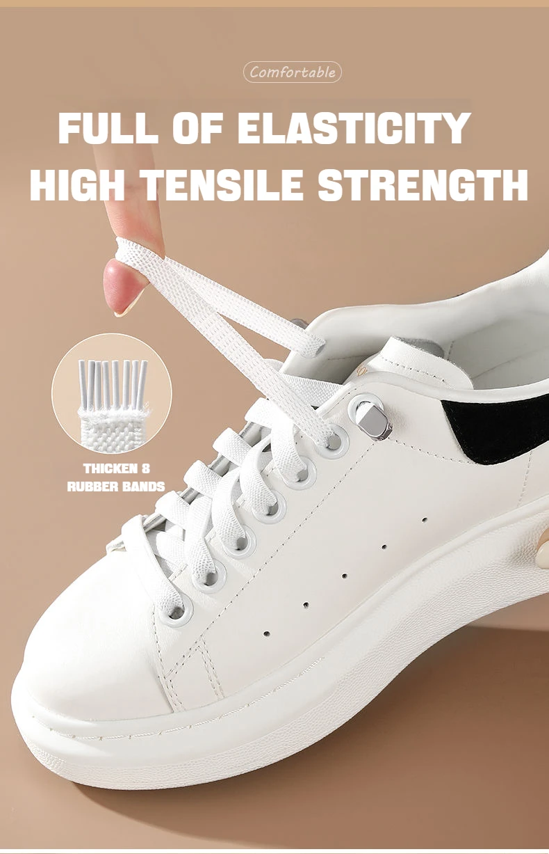 1 Paar elastische Schnürsenkel für Turnschuhe, ohne Krawatte, 8 mm breite, flache Schnürsenkel ohne Krawatten, elastische Schnürsenkel für Kinder und Erwachsene, Schuhzubehör – Detail 2