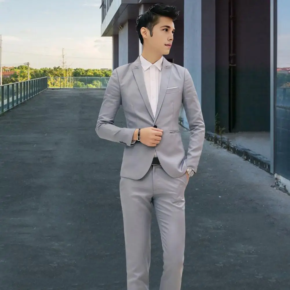 2Pcs Set Men pants set Slim Fit Business Suit Set Lapel Single Button jacket Coat suit Pants Business Outfit