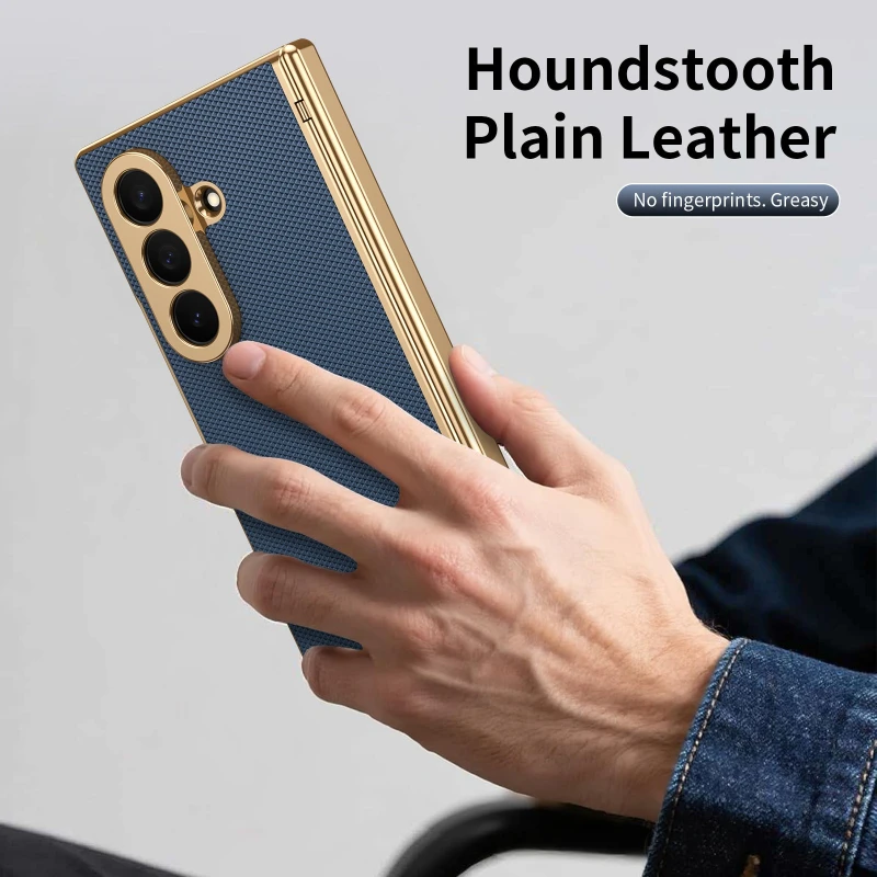 Luxury Electroplated Frame Leather Case with Screen Protector and Hinge Protection