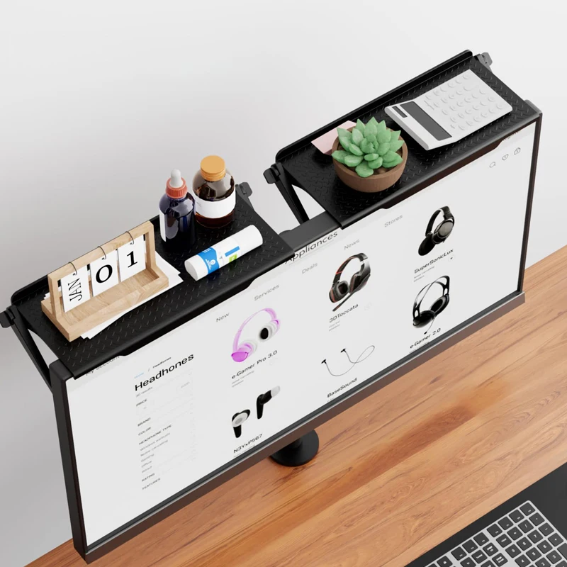 Adjustable TV Screen Top Shelf Computer Monitor Desktop Screen Top Storage Rack TV Media Box, Router Shelf with 2 Storage Boxes