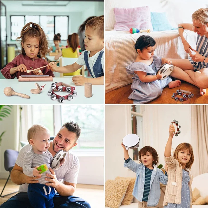 Children Musical Instrument Toys Montessori Natural Wooden Drum Harmonica Orff Instrument Kindergarten Music Play Learning Toys 3