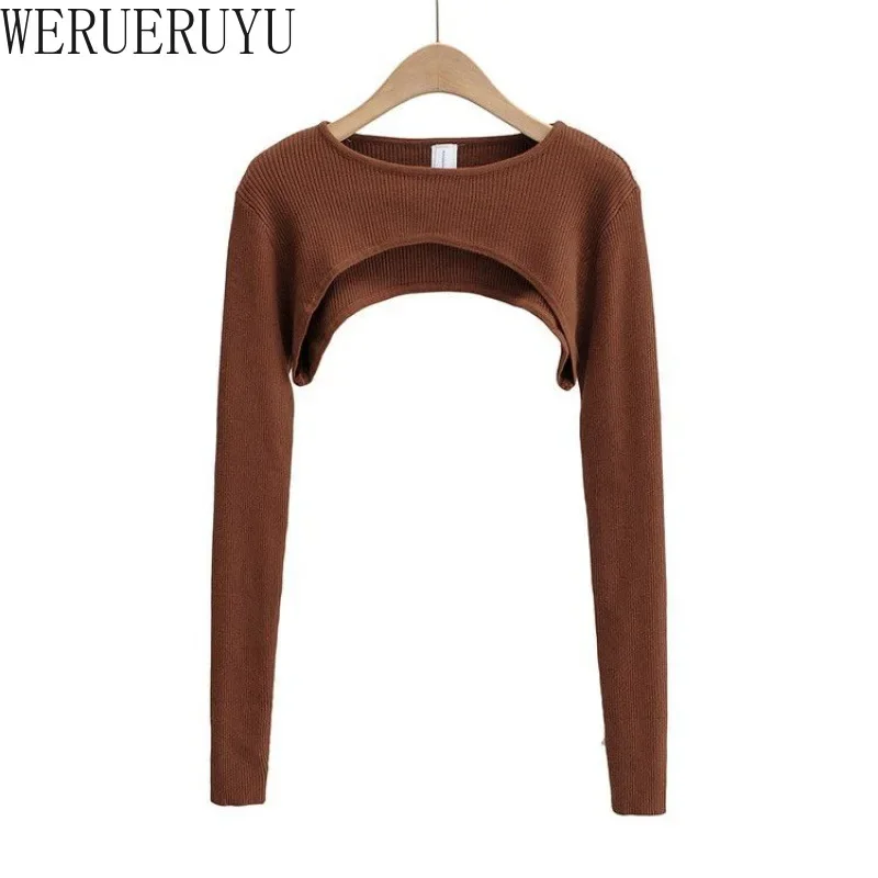 T-shirts Women Long Sleeve Crop Top Spring Autumn Y2k Aesthetic Clothes O-neck Black White Sexy Harajuku Knitted Tshirt 2023 - Image 4