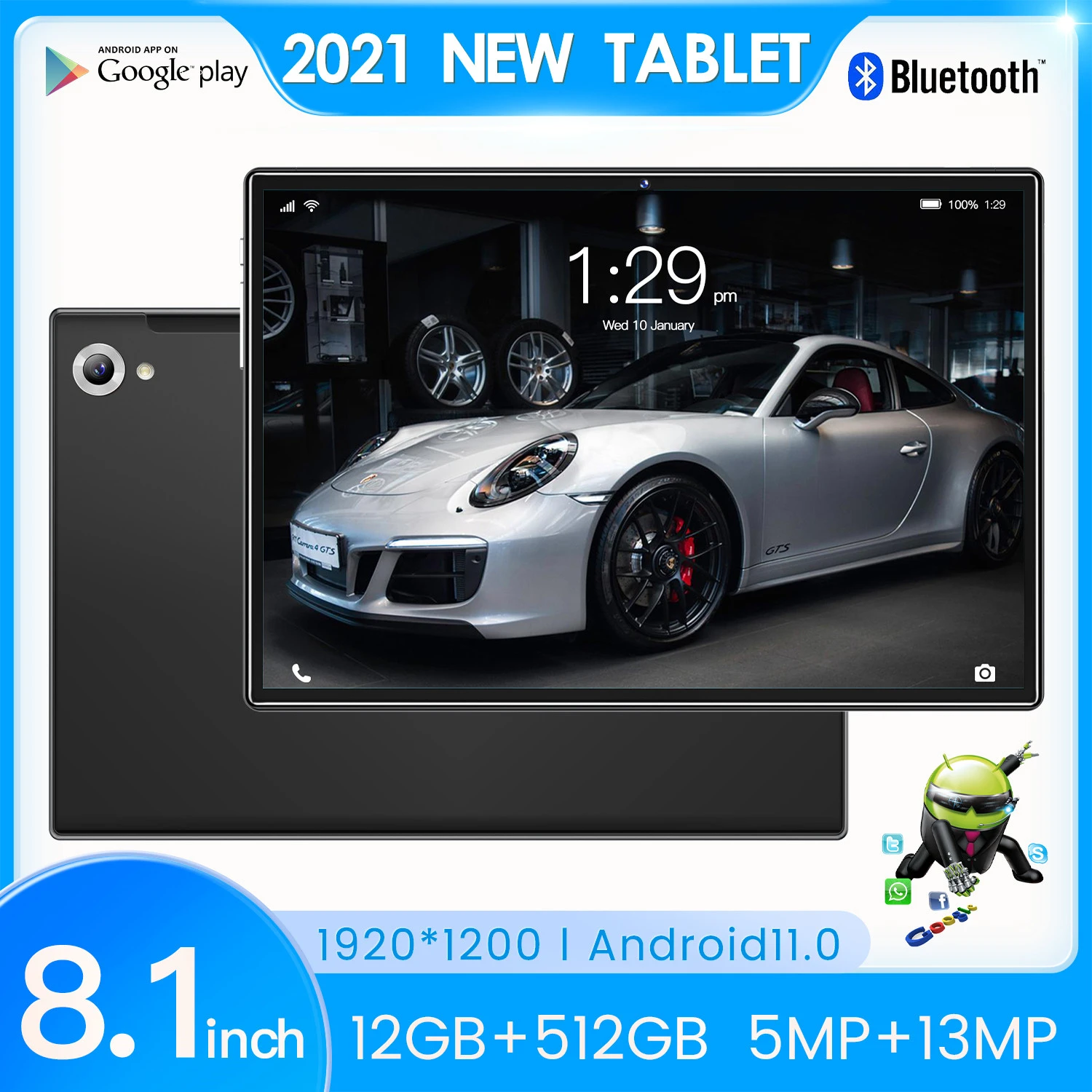 Tablet SC9863A Google Play New Android Laptop Bluetooth Snapdragon 12GB 512GB 5MP+13MP WPS Office 10 Core WIFI 8.1 Inch Camera most popular tablet computer