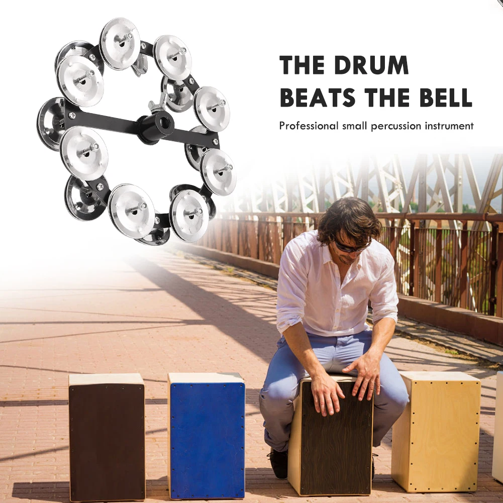 Drum Cymbals Hi Hat Tambourine Steel Bells with Row Jingles Portable Percussion Instrument for Kids Adults Gifts