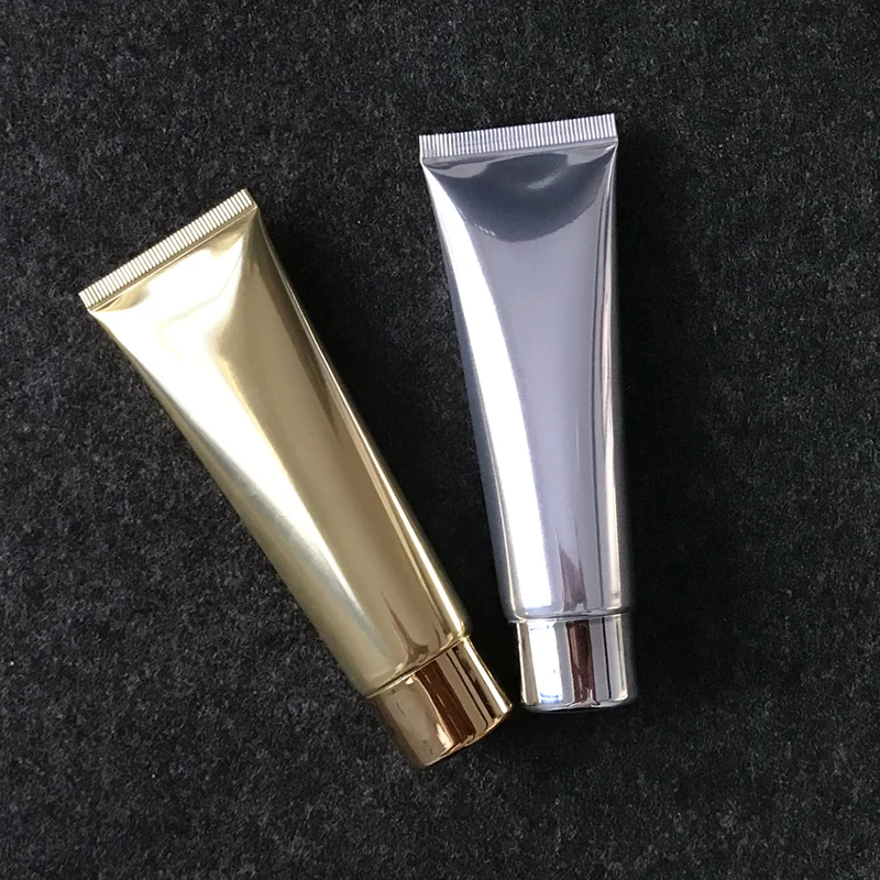 

20pcs 50ml/g Empty gold/silver Soft Refillable Plastic Lotion Tubes Squeeze Cosmetic Packaging, Cream Tube Screw cap Container