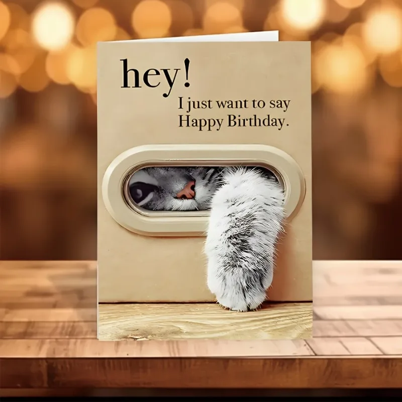 Ideal Birthday Card-Charming Cat Birthday Greeting Card Includes Envelope, Cartoon Animal Theme, Suitable for All Ages