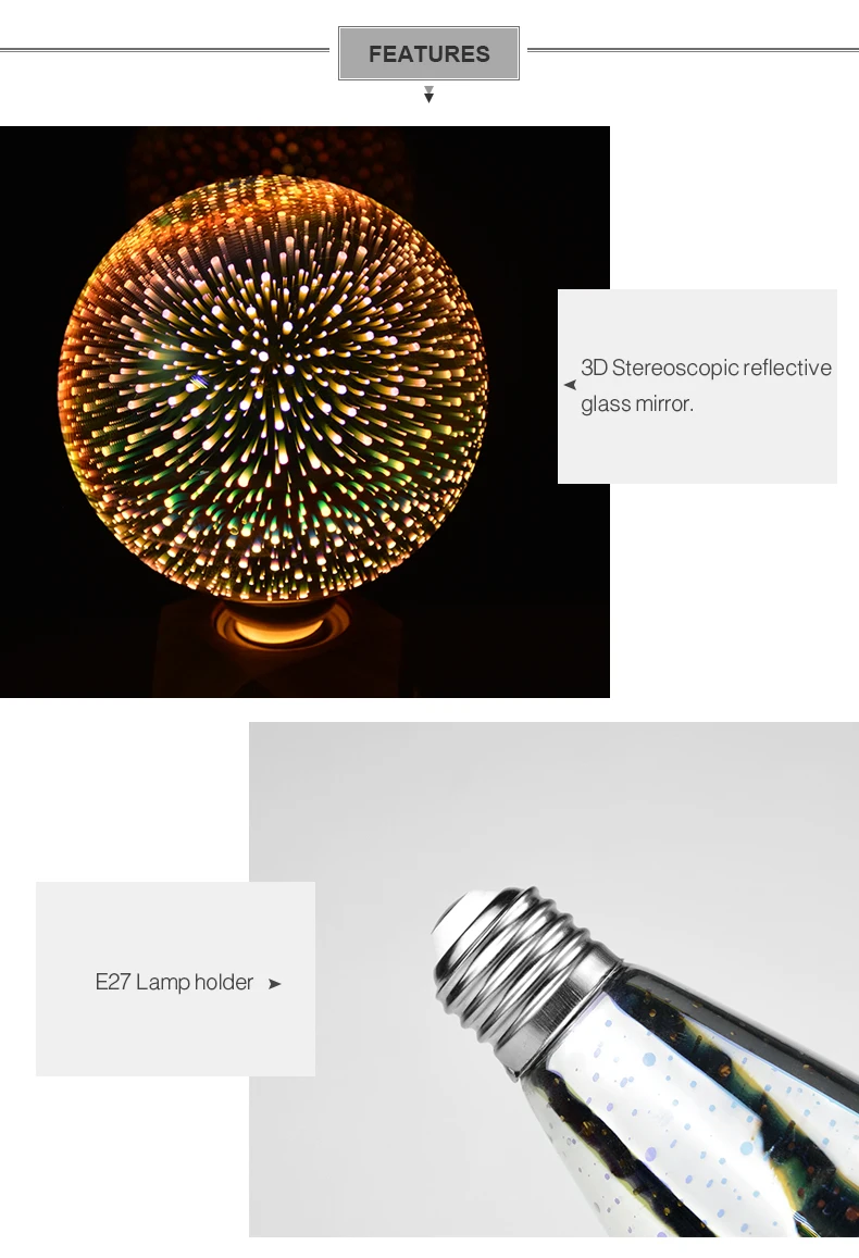 Description Picture 4 of itemLED Incandescent Bulbs 3D Fireworks Effect Vintage Lamp E27 AC85V-265V Holiday Christmas Decor Light Bulb A60 ST64 G80 G95 G125