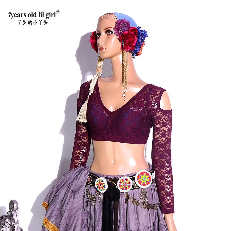 

Кружевной топ для танца живота с длинным рукавом