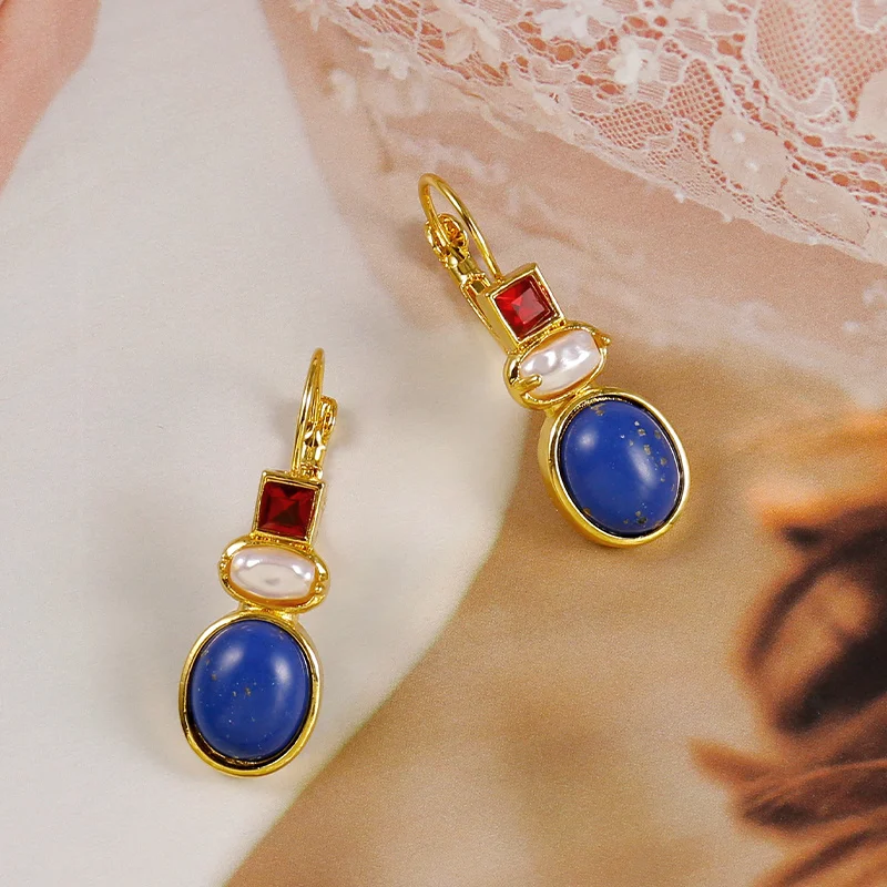 CLIP Boucles d'oreilles Clips Bleu dur & Bronze Lapis Lazuli