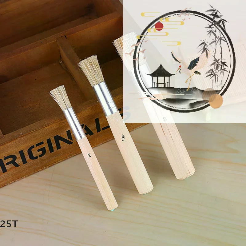 3개 세트 나무 스텐실 브러시 분필 페인트 천연 순수 돼지털 브러시 원형