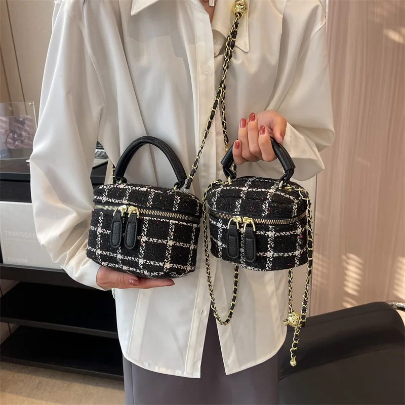 Luxury Designer Handbag New Style Tweed Bucket Bag Women's Version of the  Rhombus Chain Bag One Shoulder Cross-shoulder Purse - AliExpress