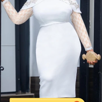 Wome Elegant White Party Dresses Lace Long Sleeves Half High Neck Bodycon Prom Celebraty Evening Birthday Gowns Wedding Guest