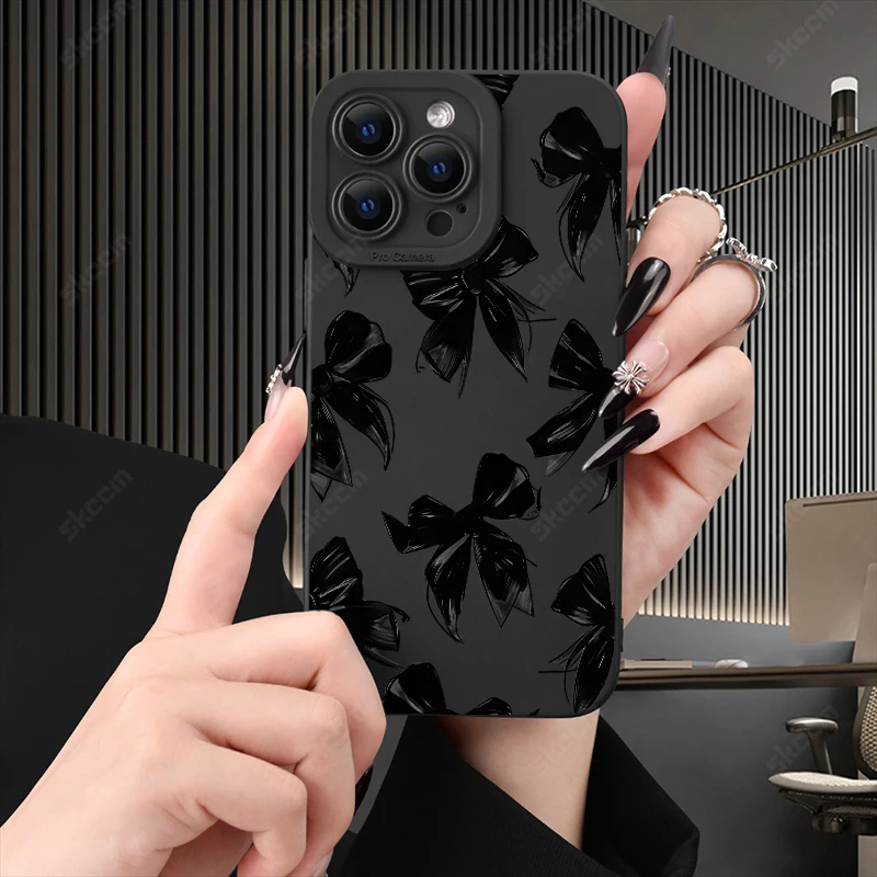 Elegant Black Bow Shockproof Silicone Phone Case - Soft Protective Cover