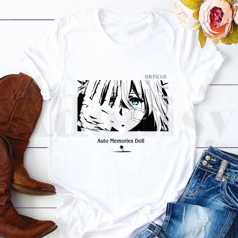 

Violet Evergarden Aesthetic Cattleya Baudelaire Short Sleeve Female Tops Tees Harajuku VintageT Shirts Women's T-shirt