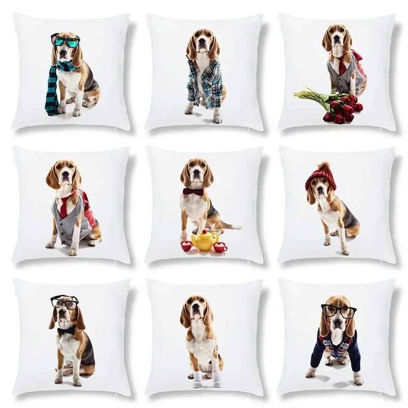 Simple Fashion Dog Animal Pattern Printed Soft Square Pillowslip Polyester Cushion Cover Pillowcase Living Room Home Decor