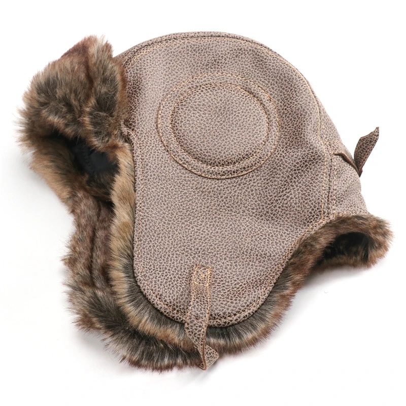 SupSindy Männer warme Winter-Bomber-Hüte im Freien Moto winddichte Kunstpelz-Piloten-Ohrklappen-Hut für Frauen UdSSR Uschanka thermische Schneekappen – Detail 14