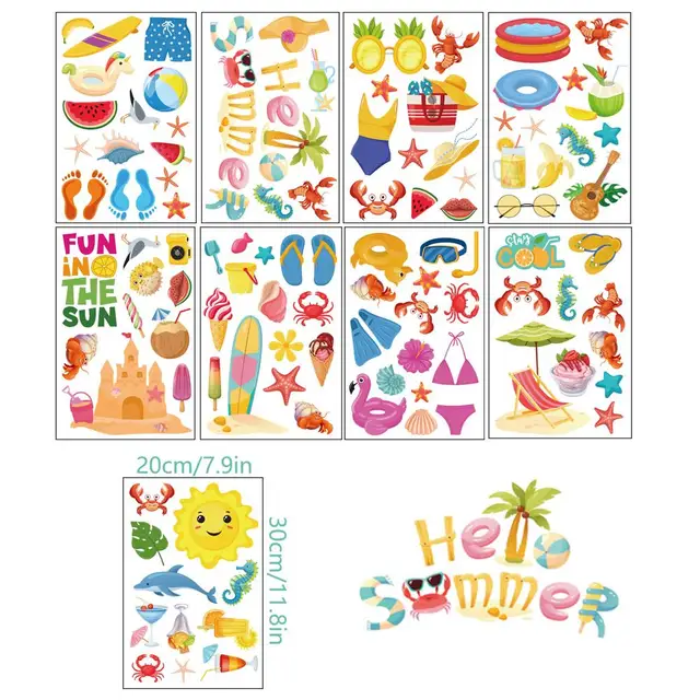 Nyári Hawaii Ablakmatricák Fruit Beach Bikini Minta Ablak Matrica Fali Üveg Hűtőszekrény Autóhoz - Image 4