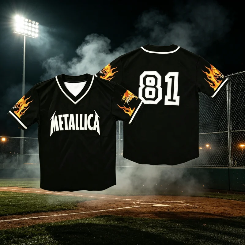 Metallica 1981 Baseball-Shirt 3D-Druck T-Shirt Rockband Familienstil Atmungsaktiv Schnelltrocknend Kurzarm-Shirt Top