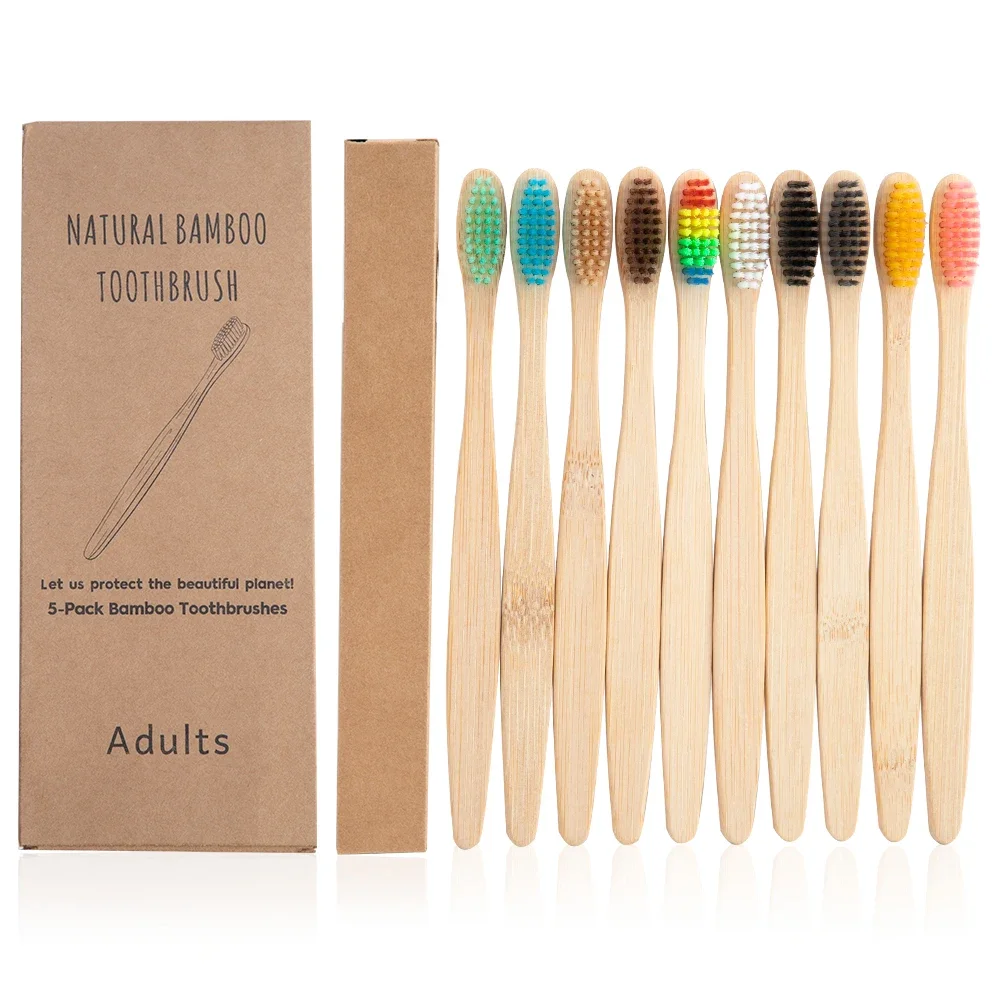 Bamboo Toothbrush Eco-Friendly Product Vegan Tooth Brush Rainbow Black Wooden Soft Fibre Adults Travel Set For Oral Care