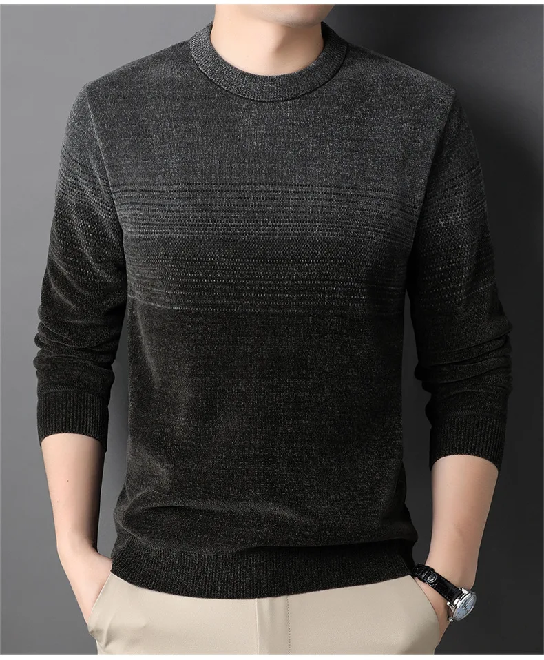 Velvet Padded Sweater Men's Autumn Winter Thick Loose-Fitting Knitwear Fashion Warm Keeping Cotton Knitwear Men's round Neck Top