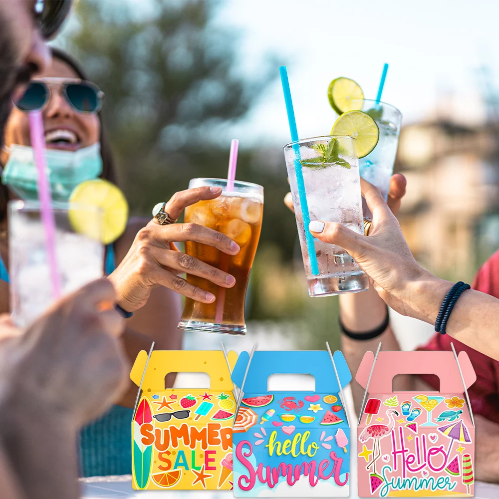 6/12Pcs Hawaiian Paper Gift Boxes with Handle, Candy and Cookie Packaging Bags for Trop... - SKU CPB00906 - UGI Packaging