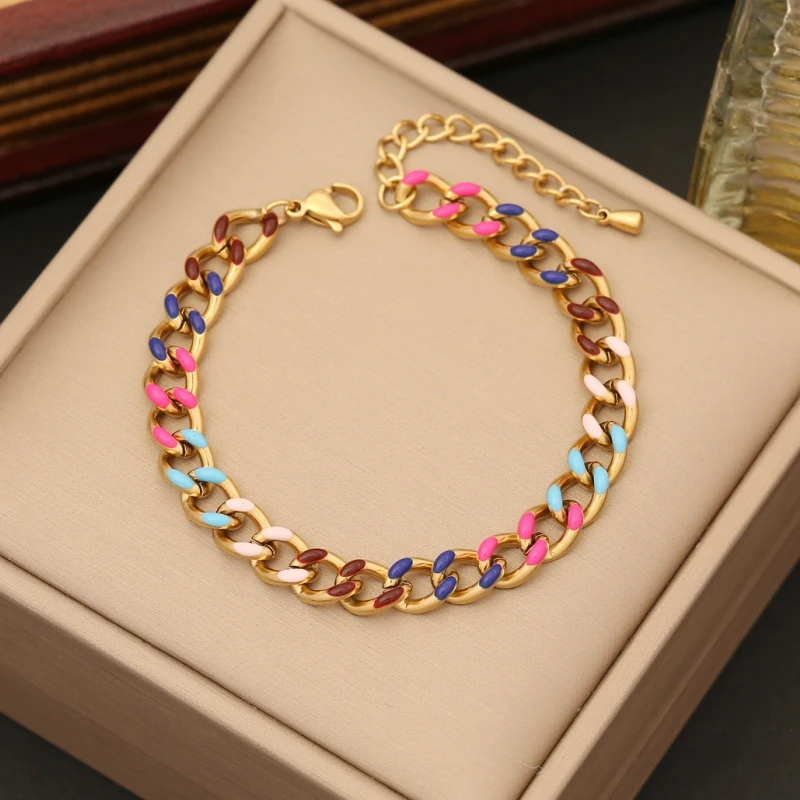 Stainless Steel Colorful Collarbone Necklace for Women Non-fading Vintage Punk Choker Bracelet Wedding Party Jewelry Set Gifts